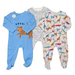 Set of Baby Onesie Jumpsuits 3-Pack 9-12M Tiger & Safari Animals